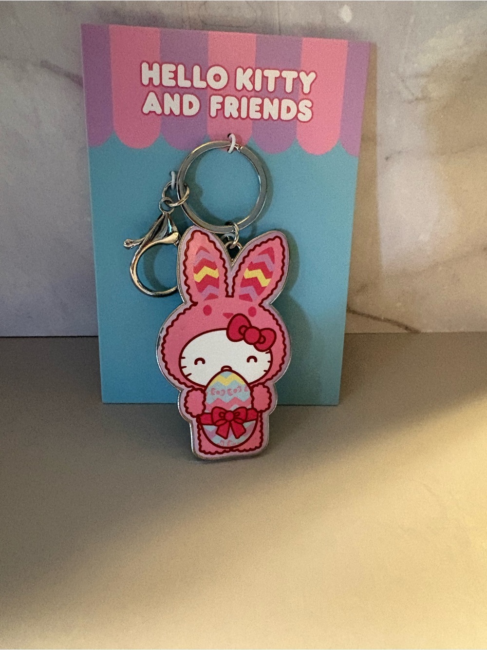Hello Kitty Pink Bunny Keyring with Egg Accent